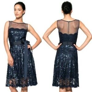 Tadashi Shoji Illusion Yoke Embroidered Sequin Lace Dress